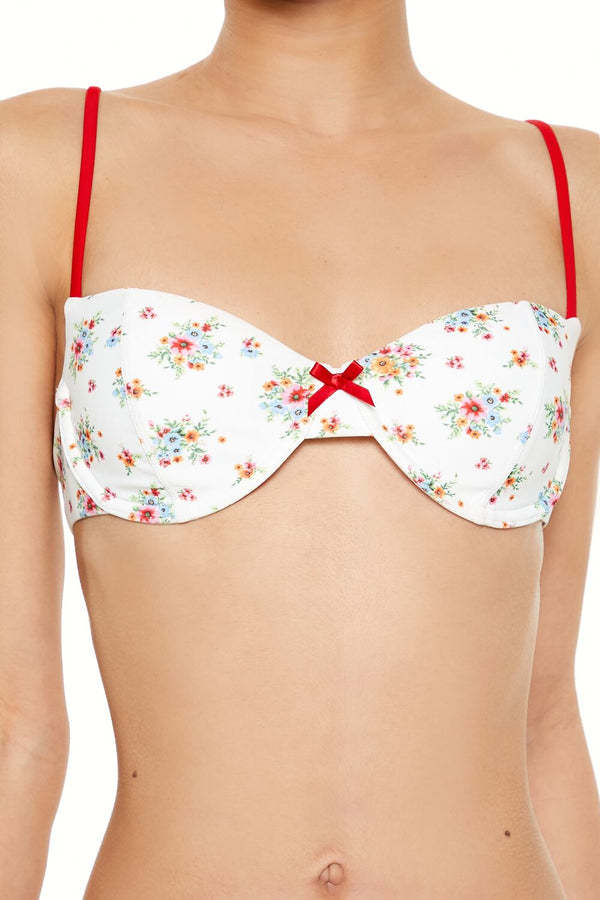Forever21 Romantic Floral Underwire Bikini Top HIGH RISK RED/MULTI