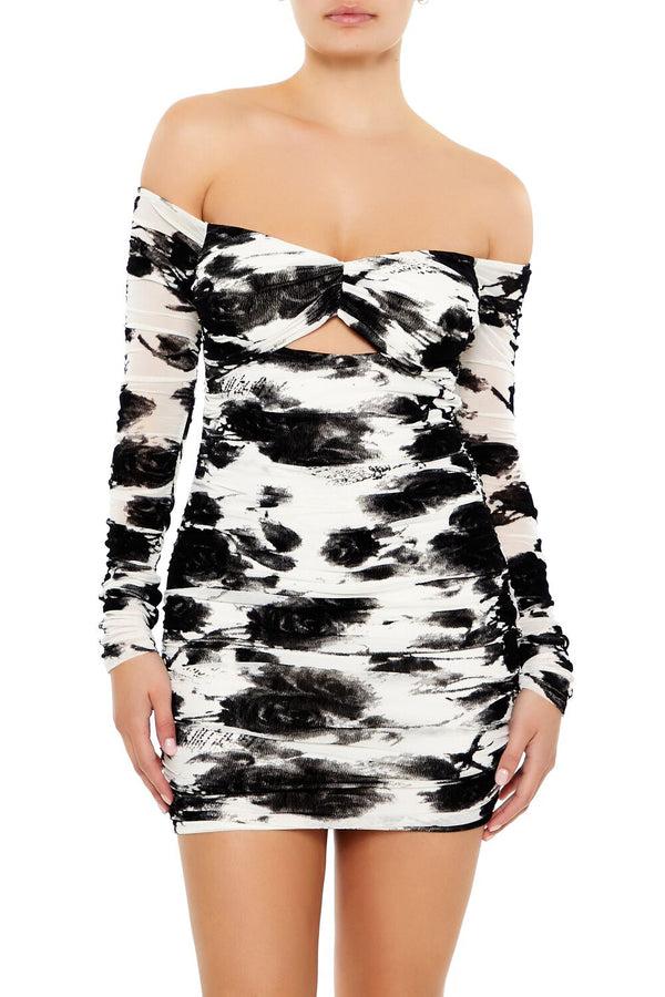 Forever21 Rose Off-the-Shoulder Mini Dress WHITE/BLACK