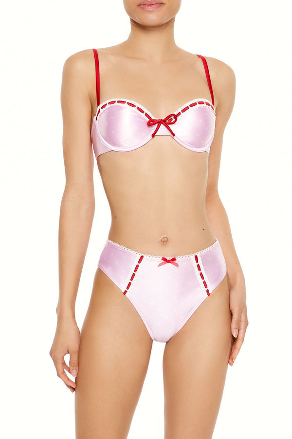 Forever21 Satin Laced Hearts Underwire Bikini Top PETAL PINK/WHITE