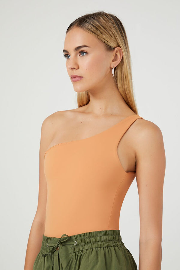 Forever21 Sculpt Shape One-Shoulder Bodysuit TOASTED ALMOND
