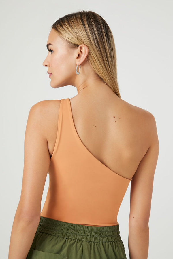 Forever21 Sculpt Shape One-Shoulder Bodysuit TOASTED ALMOND