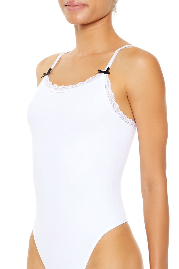 Forever21 Seamless Bow Lingerie Bodysuit WHITE/BLACK