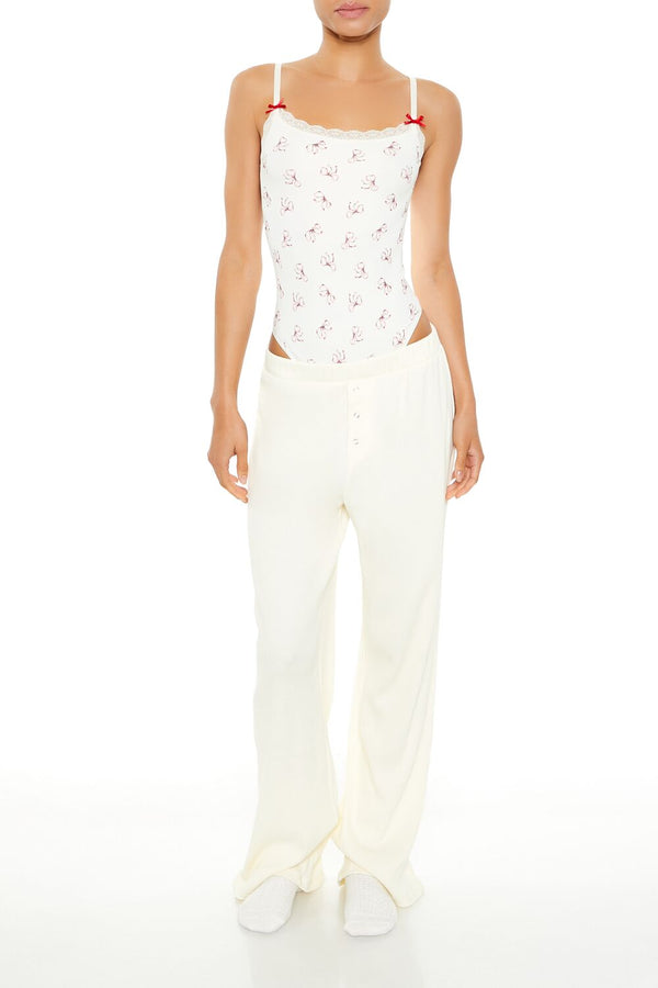 Forever21 Seamless Bow Lingerie Bodysuit WHITE/HIGH RISK RED