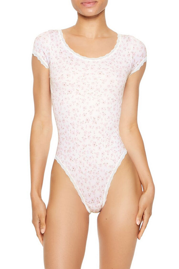 Forever21 Seamless Floral Lingerie Bodysuit WHITE/MULTI