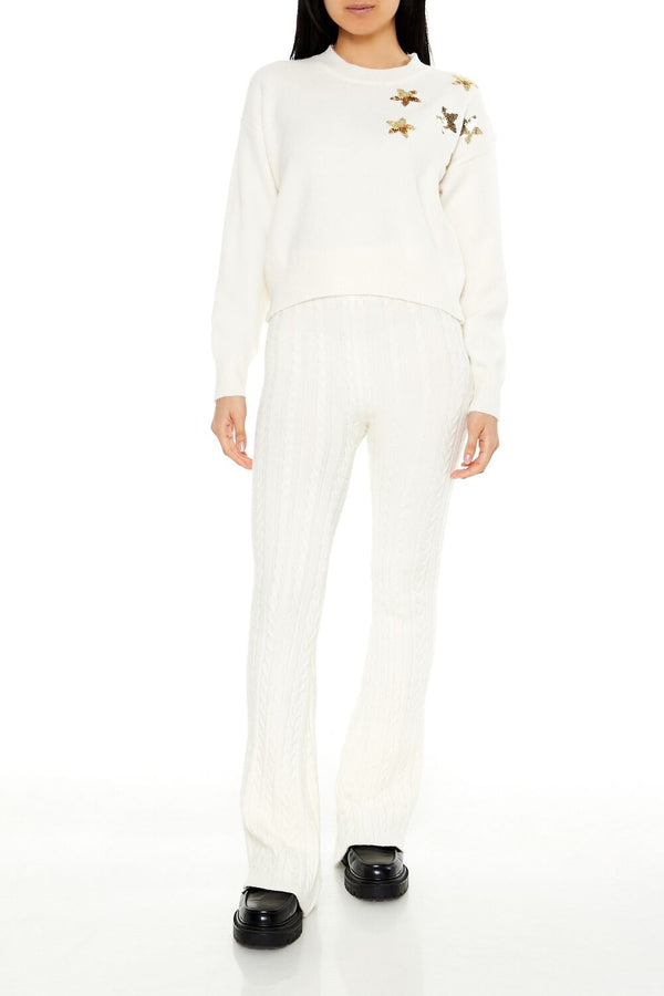 Forever21 Sequin Star Drop-Sleeve Sweater WHITE/MULTI