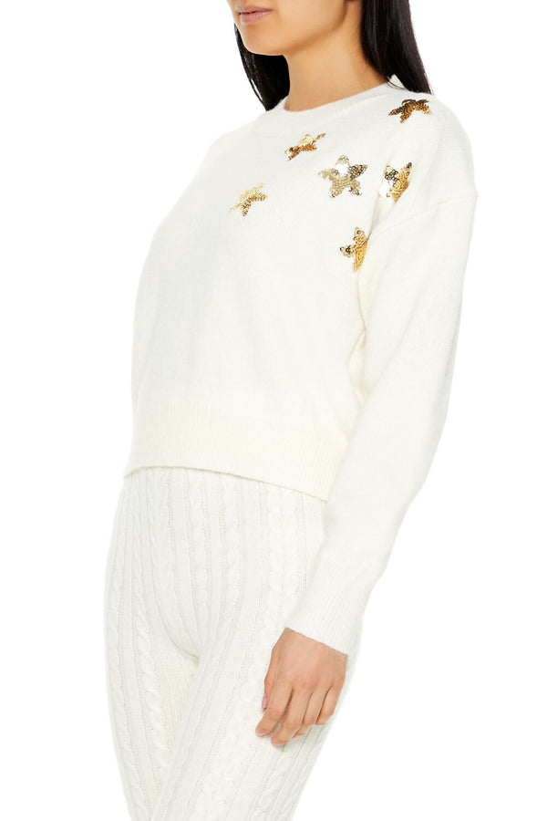 Forever21 Sequin Star Drop-Sleeve Sweater WHITE/MULTI