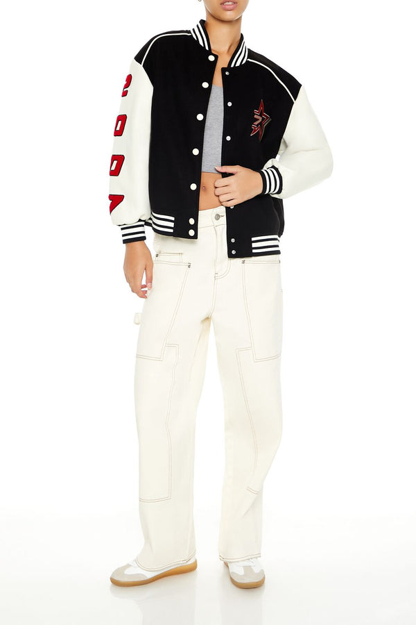 Forever21 Star Girl Varsity Letterman Jacket BLACK/MULTI