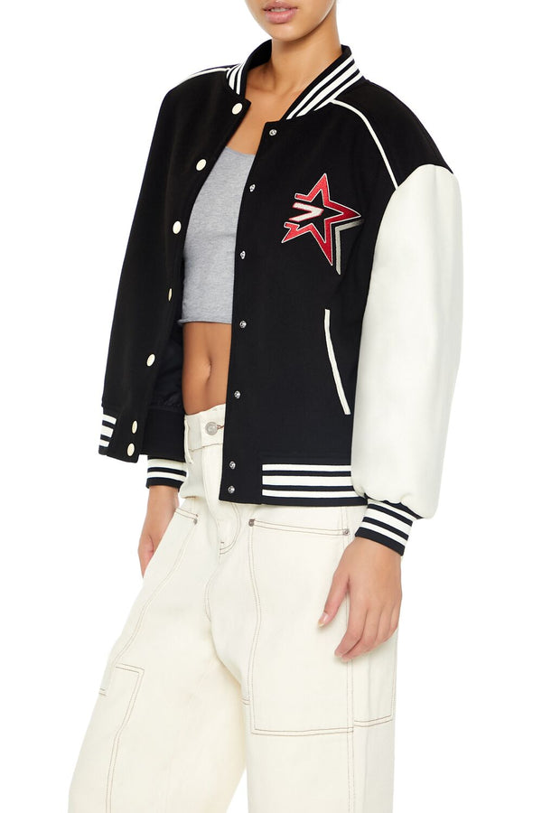 Forever21 Star Girl Varsity Letterman Jacket BLACK/MULTI