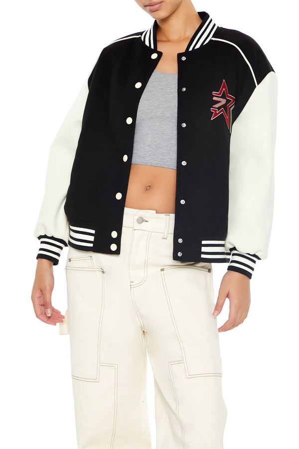 Forever21 Star Girl Varsity Letterman Jacket BLACK/MULTI