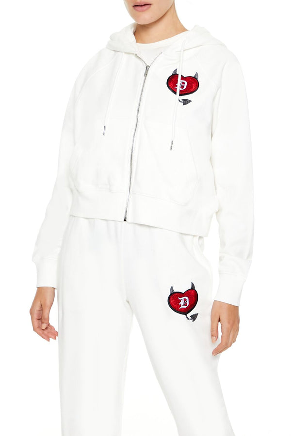 Forever21 Stealin Hearts Patch Zip-Up Hoodie WHITE/MULTI