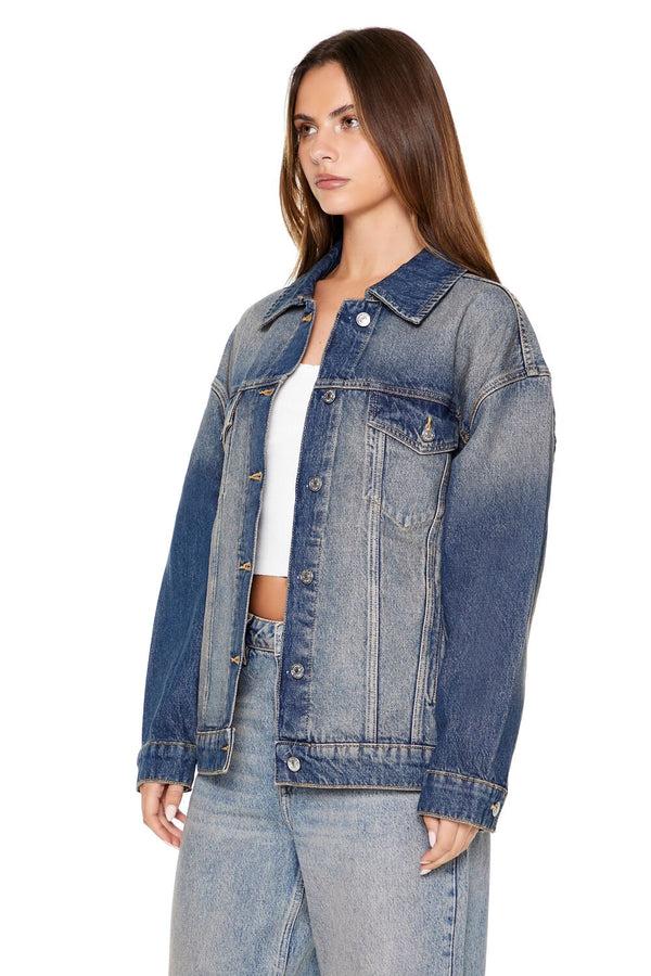 Forever21 Stone Wash Denim Trucker Jacket MEDIUM DENIM
