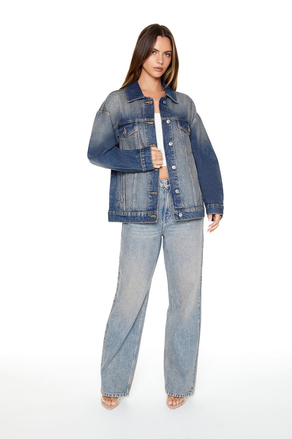 Forever21 Stone Wash Denim Trucker Jacket MEDIUM DENIM