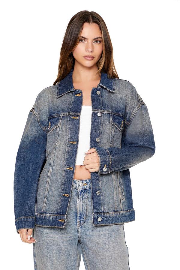 Forever21 Stone Wash Denim Trucker Jacket MEDIUM DENIM