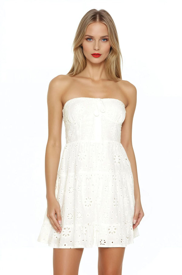 Forever21 Strapless Eyelet Bustier Mini Dress WHITE