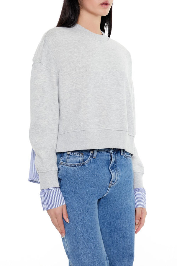 Forever21 Striped Colorblock Combo Pullover HEATHER GREY/MULTI