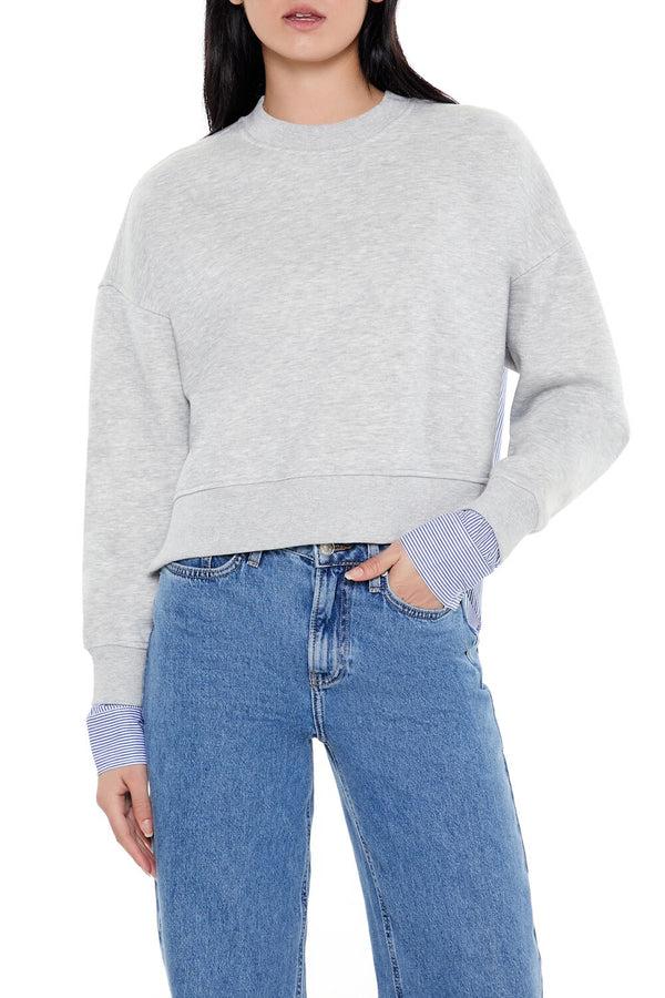 Forever21 Striped Colorblock Combo Pullover HEATHER GREY/MULTI