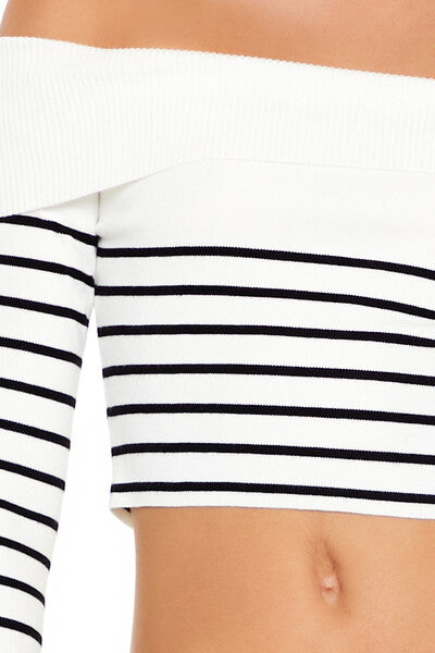 Forever21 Striped Off-the-Shoulder Sweater WHITE/BLACK