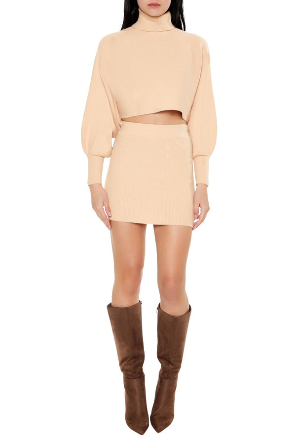 Forever21 Sweater-Knit Turtleneck Top & Skirt Set TAUPE
