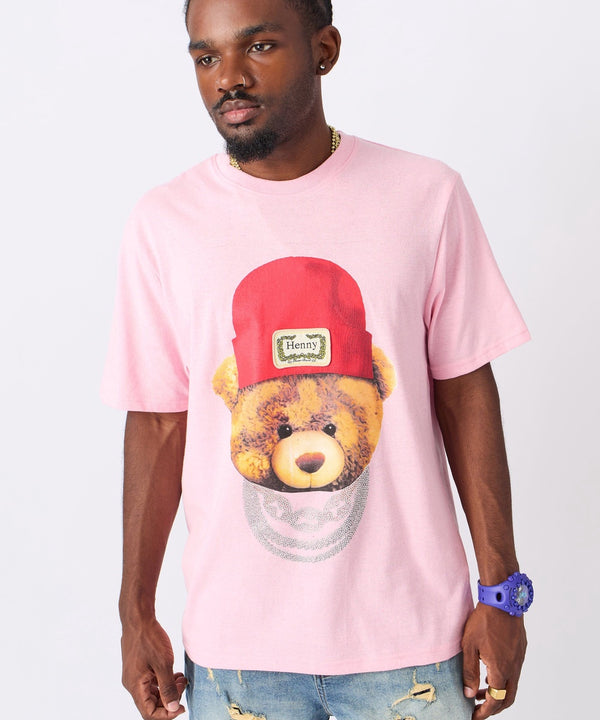 Forever21 Teddy Rhinestone Short Sleeve Tee - Pink PINK