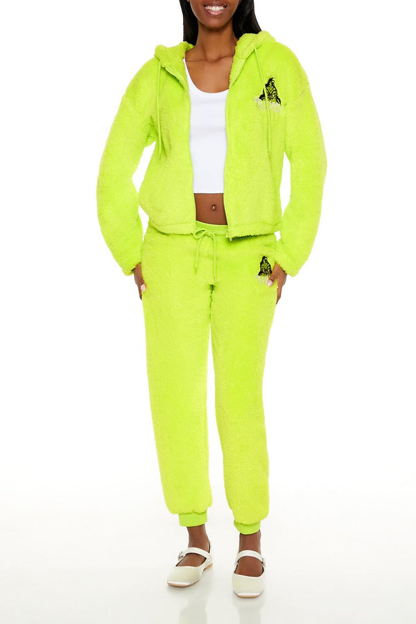 Forever21 The Grinch Embroidered Zip-Up Hoodie GREEN/MULTI