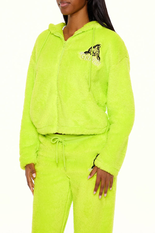 Forever21 The Grinch Embroidered Zip-Up Hoodie GREEN/MULTI