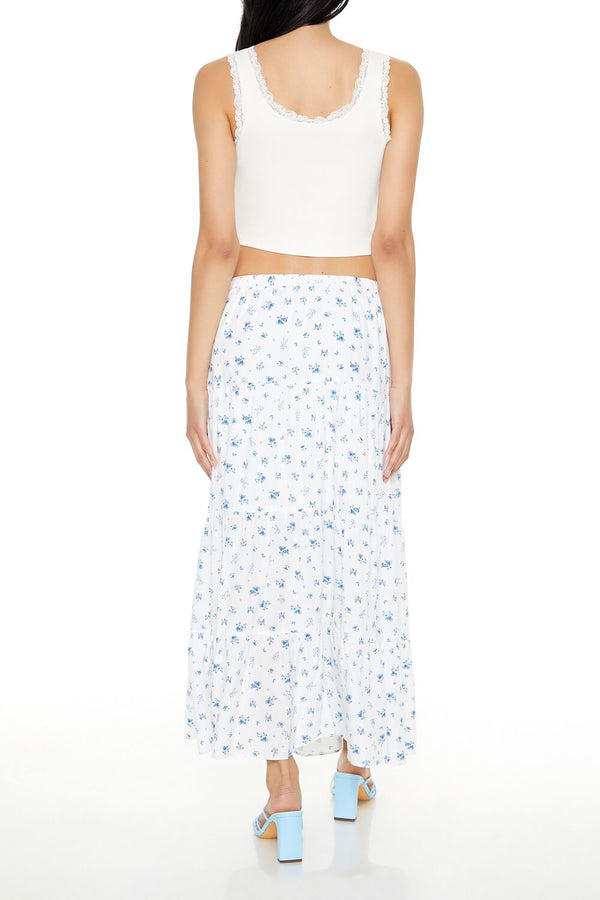 Forever21 Tiered Floral Print Maxi Skirt BLUE/MULTI