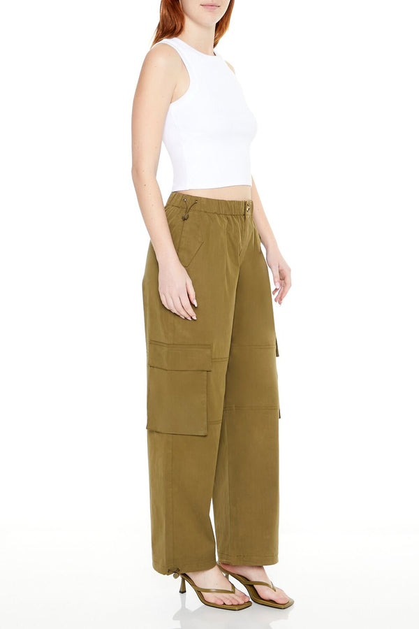Forever21 Toggle Drawstring Cargo Joggers DARK OLIVE