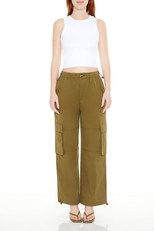 Forever21 Toggle Drawstring Cargo Joggers DARK OLIVE