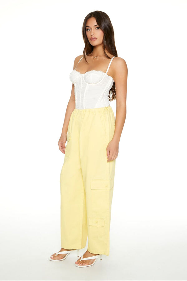 Forever21 Twill Toggle Drawstring Cargo Pants YELLOW
