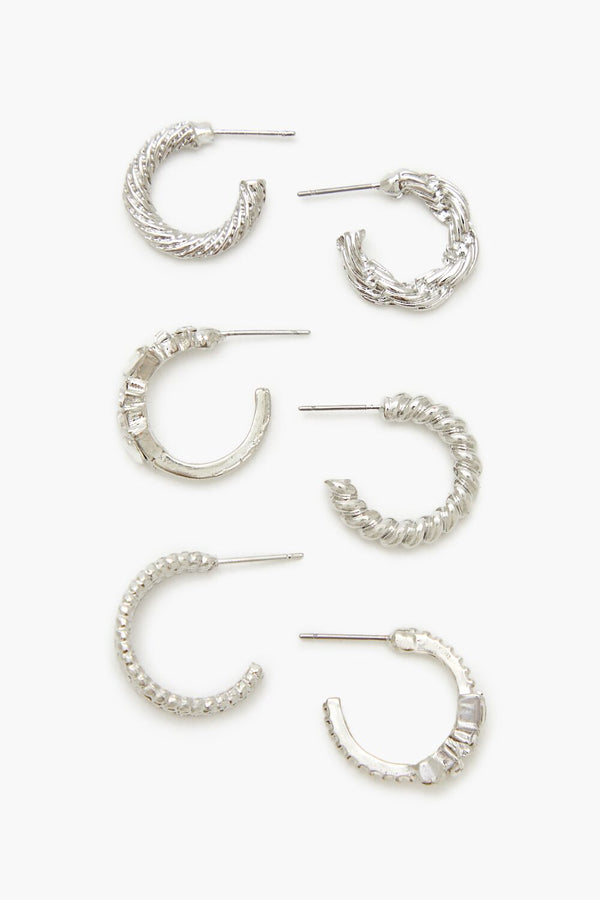 Forever21 Twisted Rhinestone Hoop Earring Set SILVER/CLEAR