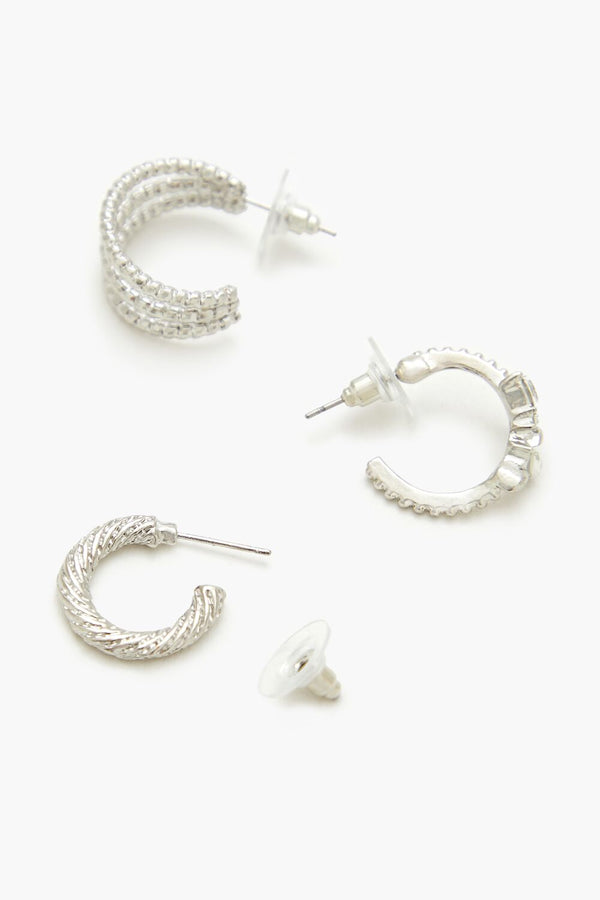 Forever21 Twisted Rhinestone Hoop Earring Set SILVER/CLEAR