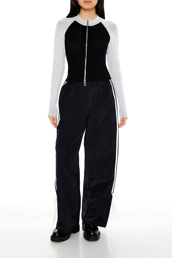 Forever21 Two-Tone Raglan Zip-Up Sweater BLACK/MULTI