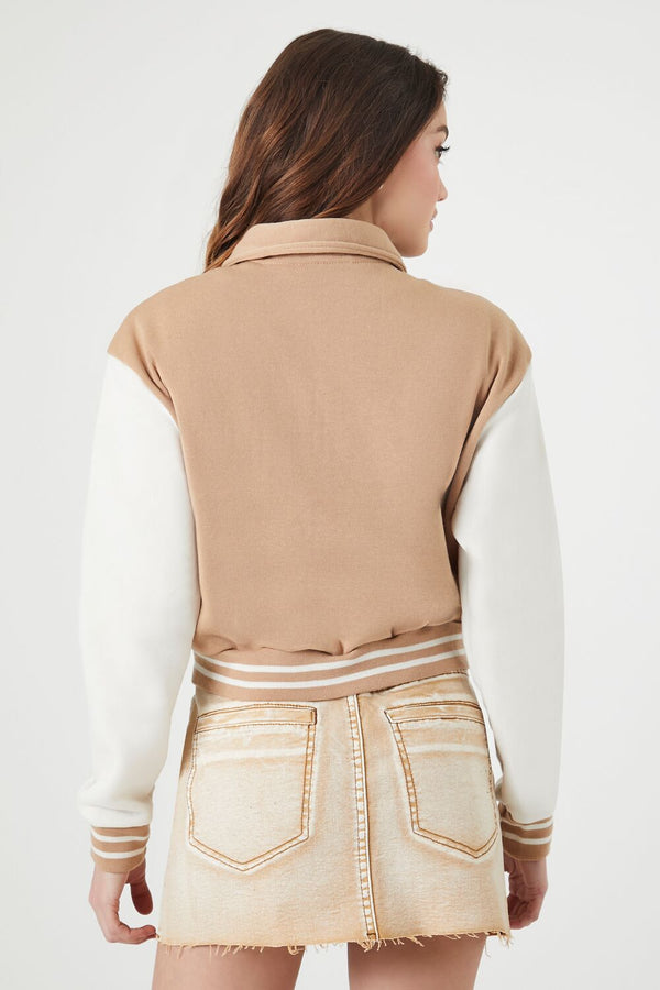 Forever21 Varsity Letterman Bomber Jacket KHAKI/MULTI