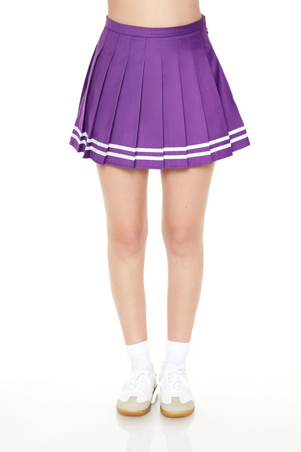 Forever21 Varsity-Striped Pleated Mini Skirt PURPLE/WHITE