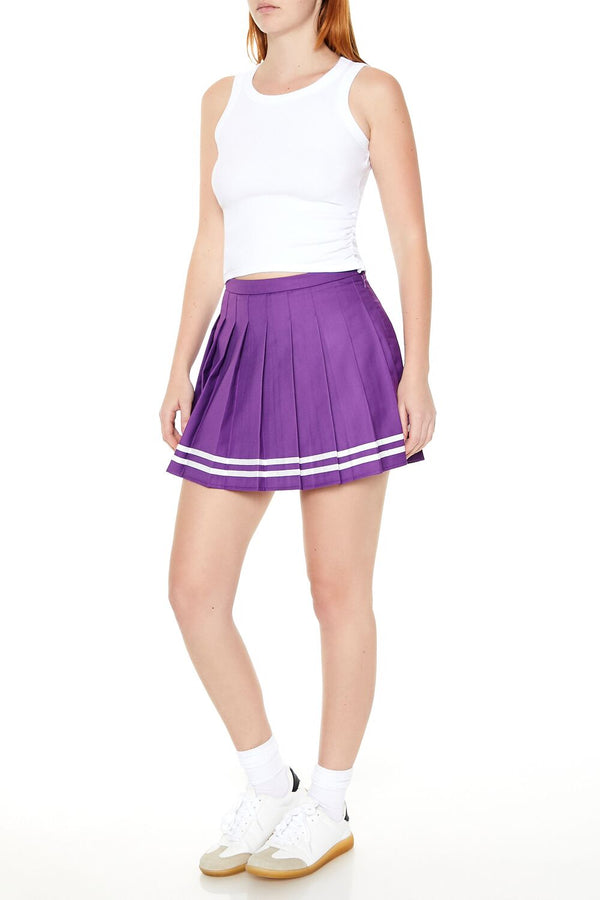 Forever21 Varsity-Striped Pleated Mini Skirt PURPLE/WHITE