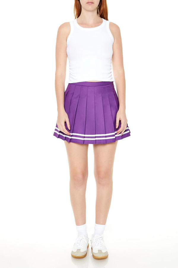 Forever21 Varsity-Striped Pleated Mini Skirt PURPLE/WHITE
