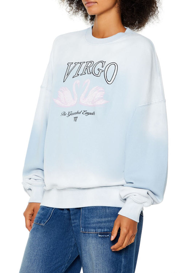 Forever21 Virgo Swan Fleece Pullover STONE BLUE/MULTI