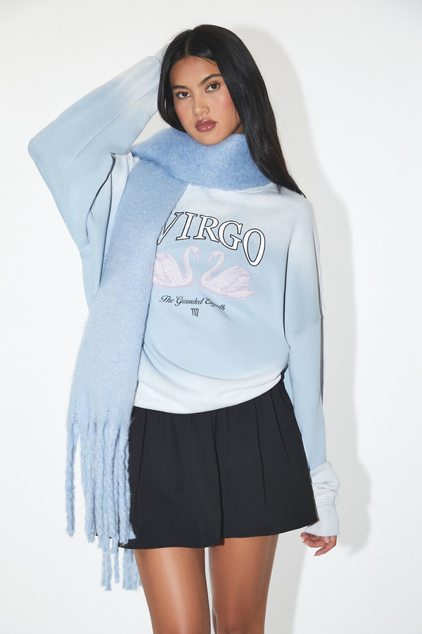 Forever21 Virgo Swan Fleece Pullover STONE BLUE/MULTI