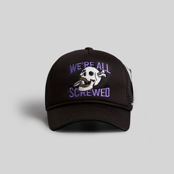 Forever21 WE'RE ALL SCREWED BLACK TRUCKER HAT Black