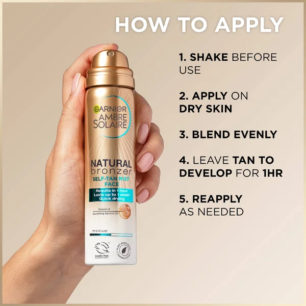 Ambre Solaire Natural Bronzer Quick Drying Dark Self Tan Face Mist 75ml
