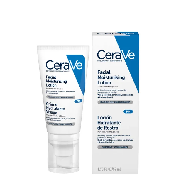 CeraVe PM Facial Moisturising Lotion With Ceramides For Normal To Dry Skin 52ml