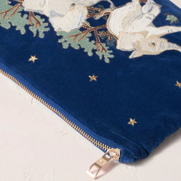 Elizabeth Scarlett Baby Elephant Conservation Navy Velvet Everyday Pouch