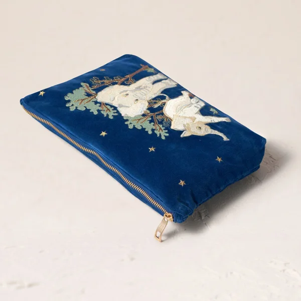 Elizabeth Scarlett Baby Elephant Conservation Navy Velvet Everyday Pouch