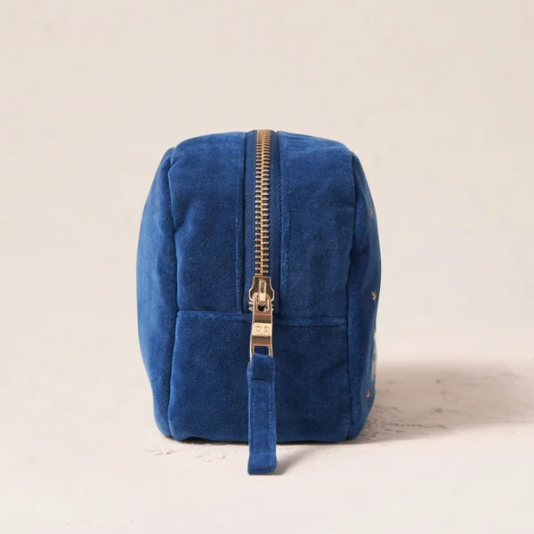Elizabeth Scarlett Baby Elephant Conservation Navy Velvet Makeup Bag