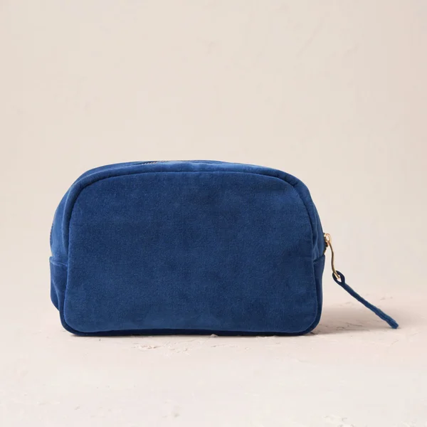 Elizabeth Scarlett Baby Elephant Conservation Navy Velvet Makeup Bag