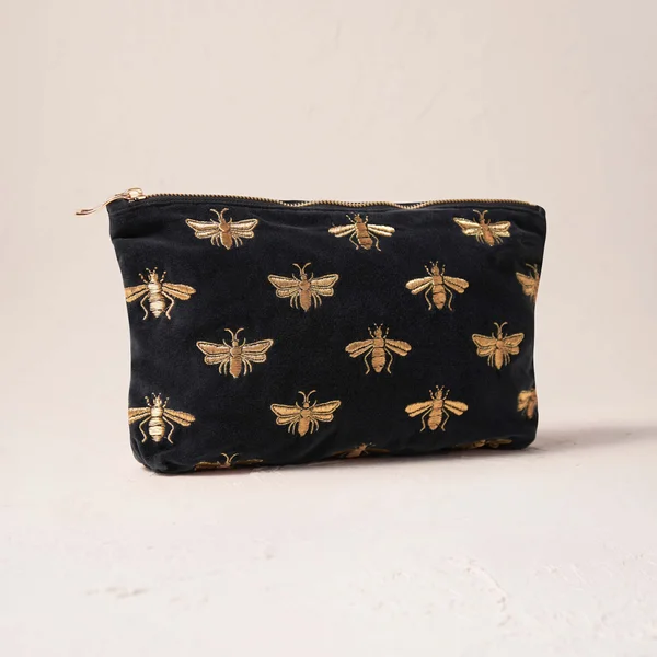 Elizabeth Scarlett Honey Bee Charcoal Velvet Everyday Pouch