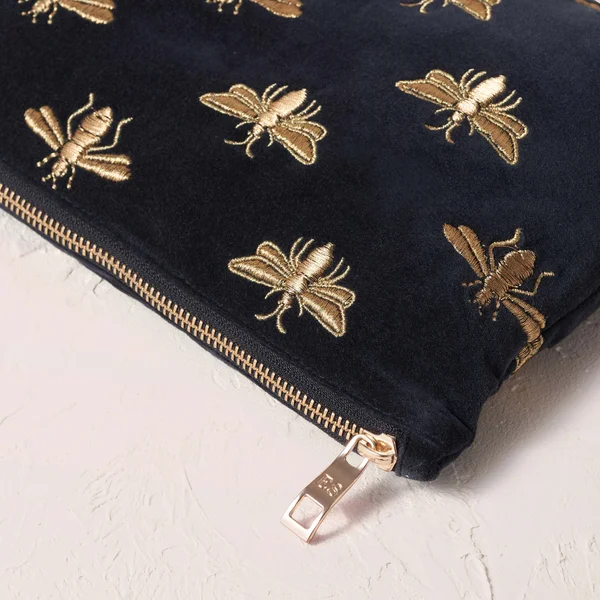 Elizabeth Scarlett Honey Bee Charcoal Velvet Everyday Pouch