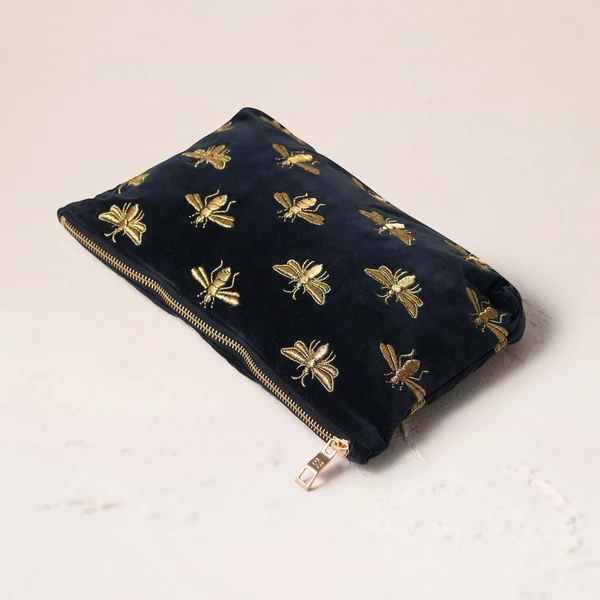 Elizabeth Scarlett Honey Bee Charcoal Velvet Everyday Pouch