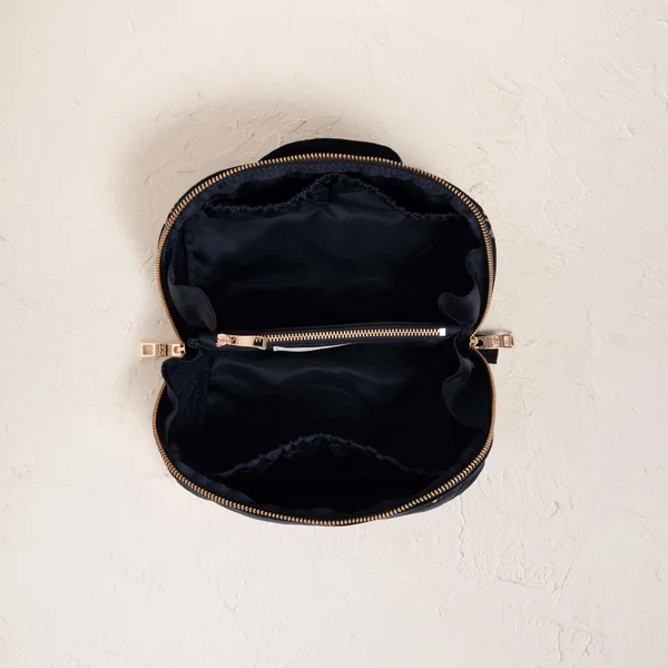 Elizabeth Scarlett Honey Bee Charcoal Velvet Open Flat Makeup Bag