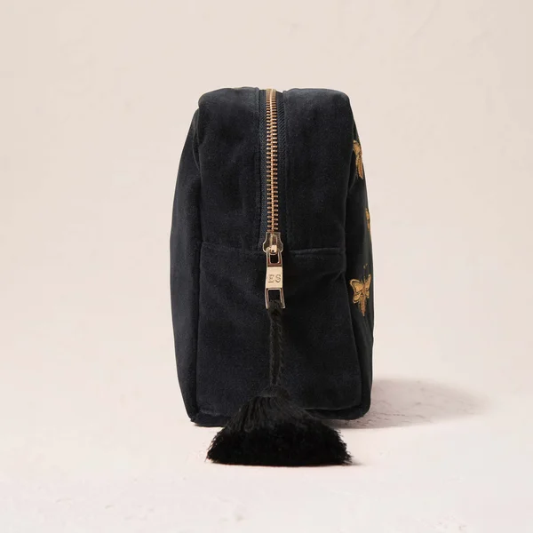 Elizabeth Scarlett Honey Bee Charcoal Velvet Wash Bag